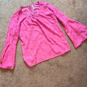 NY Collection Semi-Sheer Bright Pink Tonal Floral Blouse XL